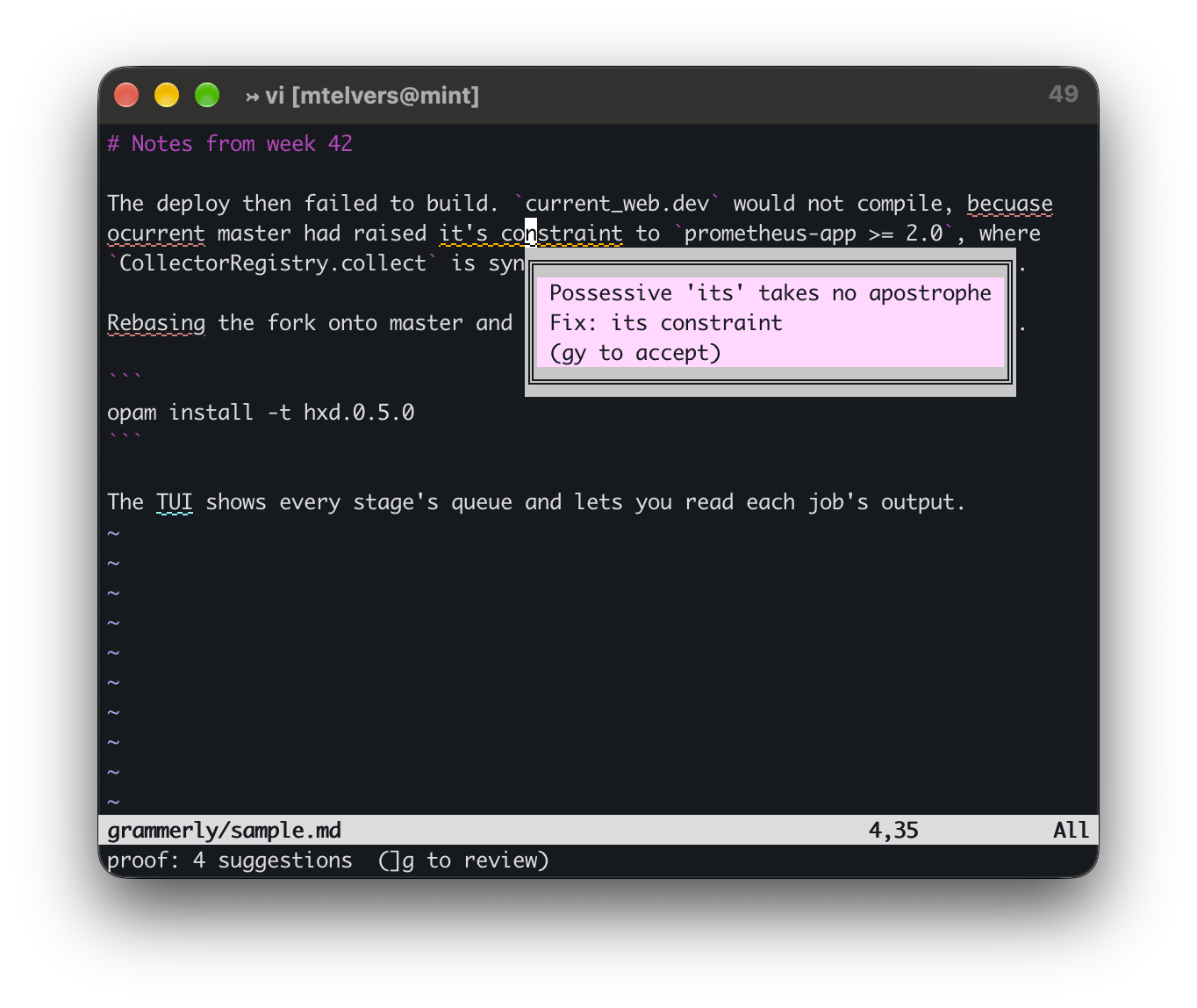Proofreading in Vim, the way Word does it